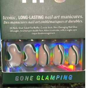 Chillhouse Chill Tips Gone Glamping Press On Nail Kit Green White Wavy 24 Count
